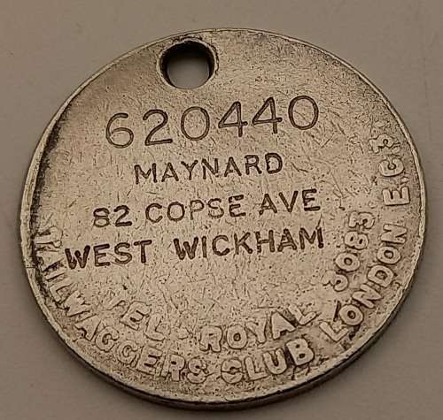 Antique  (Dog Tag) the `Tail Waggers Club`, London England - circa 1920s  25mm I help my Pals
