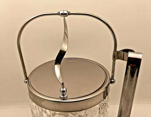 Vintage Cut Glass Ice Bucket with metal lid and Handle Made in Japan
