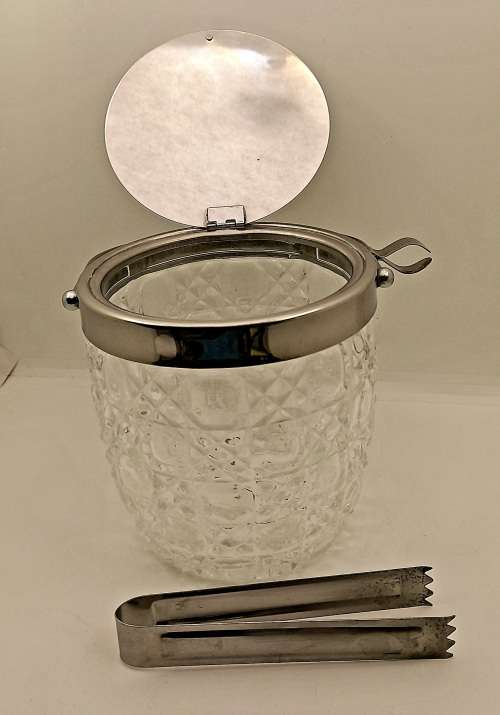 Vintage Cut Glass Ice Bucket with metal lid and Handle Made in Japan