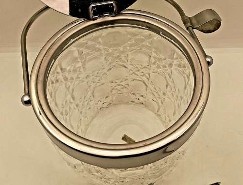 Vintage Cut Glass Ice Bucket with metal lid and Handle Made in Japan