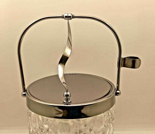 Vintage Cut Glass Ice Bucket with metal lid and Handle Made in Japan