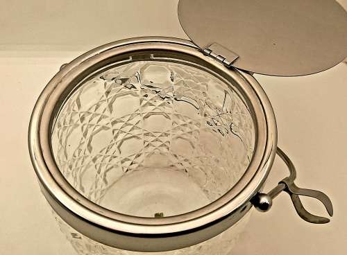 Vintage Cut Glass Ice Bucket with metal lid and Handle Made in Japan