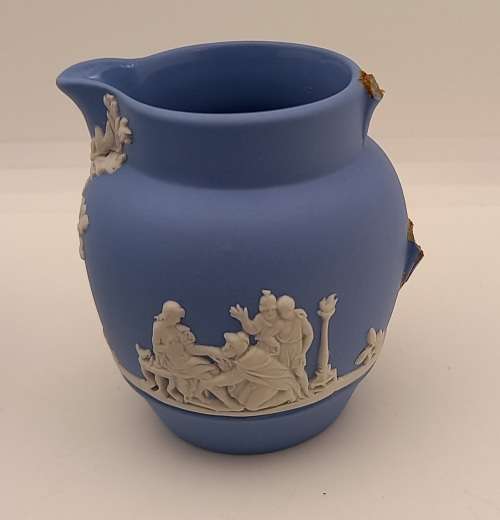 Vintage Blue  `Wedgwood` Jasperware Bowl, Tray and Creamer( ear Damaged )