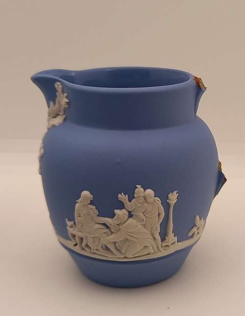 Vintage Blue  `Wedgwood` Jasperware Bowl, Tray and Creamer( ear Damaged )