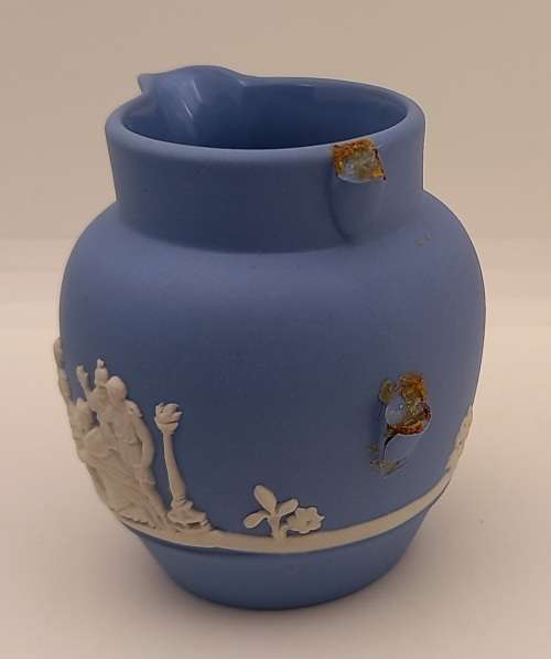 Vintage Blue  `Wedgwood` Jasperware Bowl, Tray and Creamer( ear Damaged )