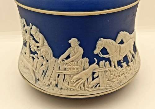 Vintage Blue `Tunstall` Jasperware Jar/Ice Bucket? without Lid with metal Handle