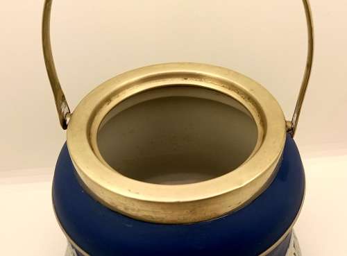 Vintage Blue `Tunstall` Jasperware Jar/Ice Bucket? without Lid with metal Handle