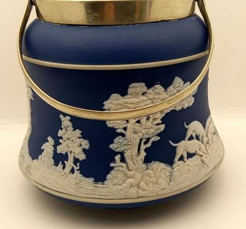 Vintage Blue `Tunstall` Jasperware Jar/Ice Bucket? without Lid with metal Handle