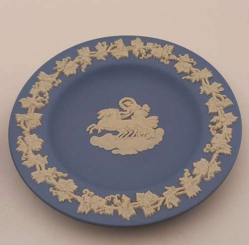 Vintage Blue `Wedgwood` Jasperware  Small Jar  60x60mm and Plate 112mm
