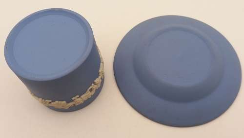 Vintage Blue `Wedgwood` Jasperware  Small Jar  60x60mm and Plate 112mm