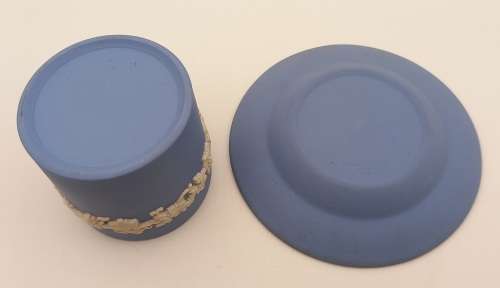 Vintage Blue `Wedgwood` Jasperware  Small Jar  60x60mm and Plate 112mm