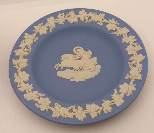 Vintage Blue `Wedgwood` Jasperware  Small Jar  60x60mm and Plate 112mm
