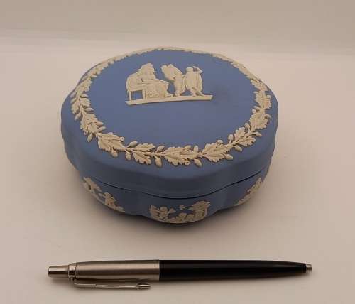 Vintage Blue `Wedgwood` Jasperware Trinket Box with Lid  55x125mm