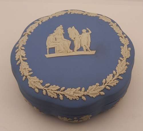Vintage Blue `Wedgwood` Jasperware Trinket Box with Lid  55x125mm
