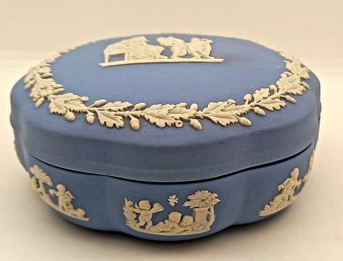Vintage Blue `Wedgwood` Jasperware Trinket Box with Lid  55x125mm