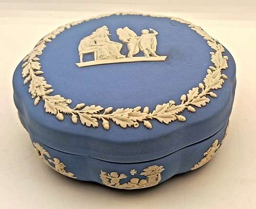 Vintage Blue `Wedgwood` Jasperware Trinket Box with Lid  55x125mm