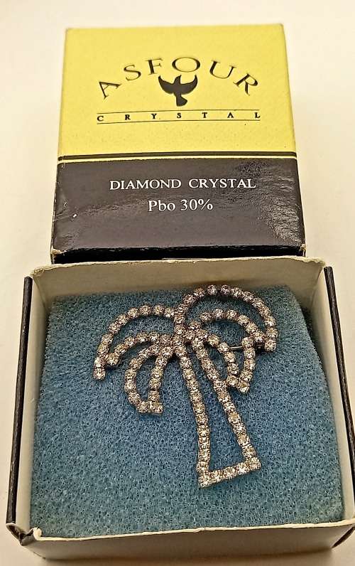 Vintage ASFOUR Diamond Crystal PBo 30% Brooch 38x37mm