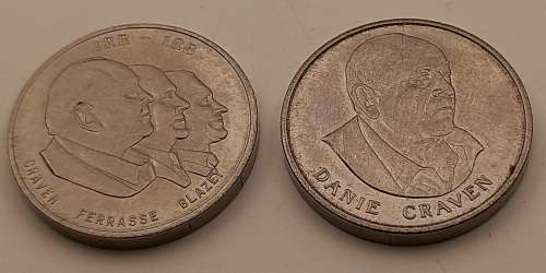 2 Vintage Danie Craven Tokens - IRB and Coertzenburg -Rugby Tokens