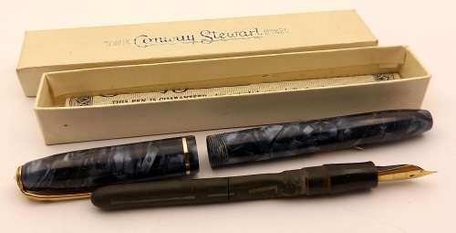 Vintage 1950's Blue Marble Conway Stewart 85 Fountain pen with 14kt gold plated Nib -see condition