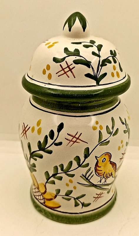 Vintage J.C Constancia Hand Painted Ginger Jar with Lid Made in Portugal 130x70mm