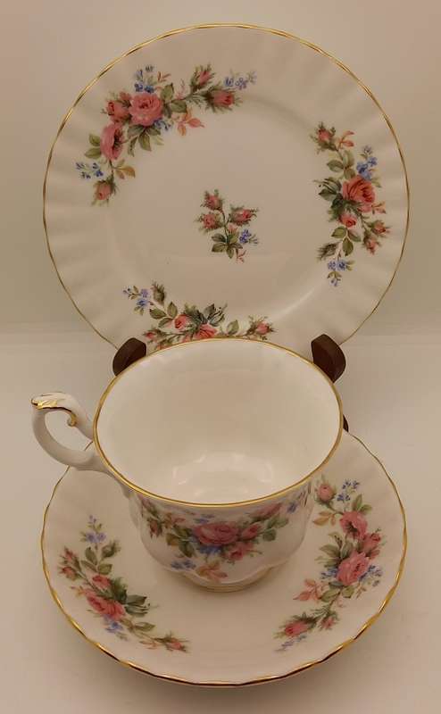 Vintage Royal Albert  "Moss Rose" Tea Trio - Mint Condition - Made in England (6 Available)