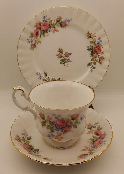 Vintage Royal Albert  "Moss Rose" Tea Trio - Mint Condition - Made in England (6 Available)