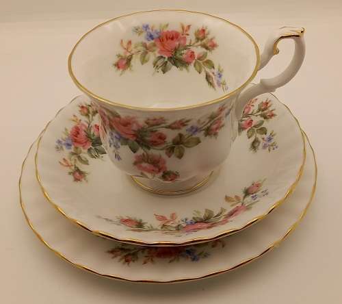 Vintage Royal Albert  "Moss Rose" Tea Trio - Mint Condition - Made in England (6 Available)