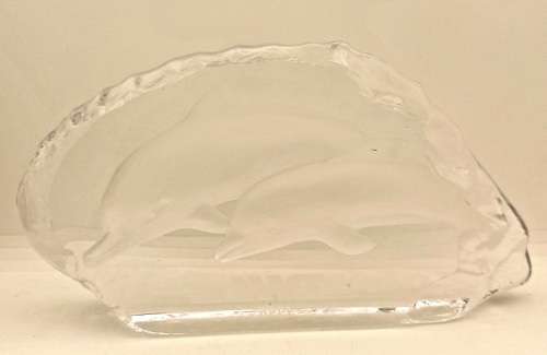 1996 DHL Glass / Crystal DOLPHINS Paperweight 109x210x30mm  885 grams