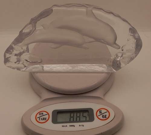 1996 DHL Glass / Crystal DOLPHINS Paperweight 109x210x30mm  885 grams