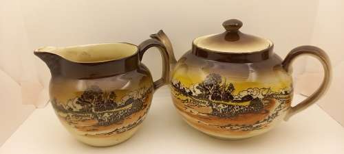 Rare Antique A.J Wilkinson Homeland Series Australia Royal Staffordshire Teapot and Creamer