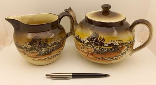 Rare Antique A.J Wilkinson Homeland Series Australia Royal Staffordshire Teapot and Creamer