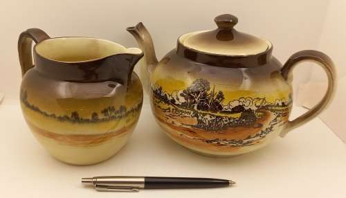 Rare Antique A.J Wilkinson Homeland Series Australia Royal Staffordshire Teapot and Creamer