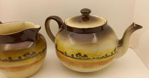 Rare Antique A.J Wilkinson Homeland Series Australia Royal Staffordshire Teapot and Creamer