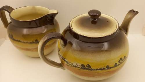 Rare Antique A.J Wilkinson Homeland Series Australia Royal Staffordshire Teapot and Creamer