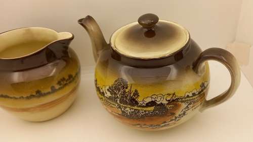 Rare Antique A.J Wilkinson Homeland Series Australia Royal Staffordshire Teapot and Creamer