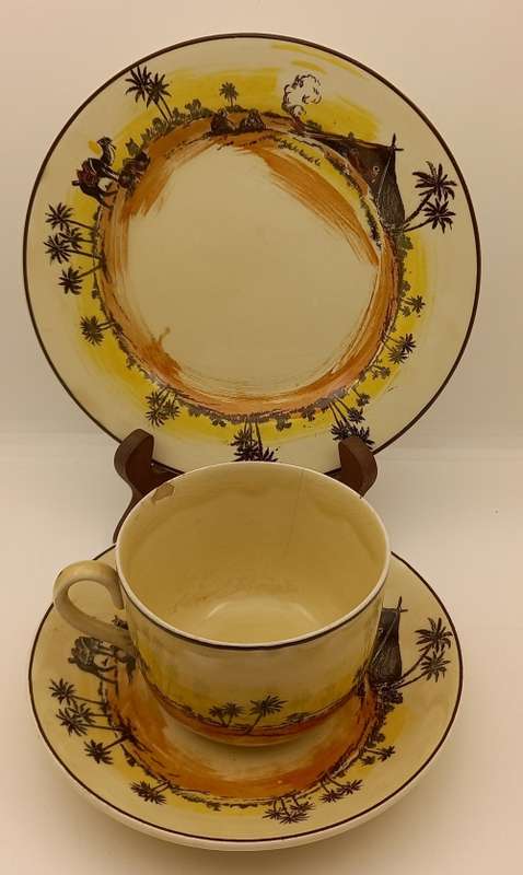 Rare Antique A.J Wilkinson Homeland Series Africa Royal Staffordshire Trio (Cup Chipped and Cracked)