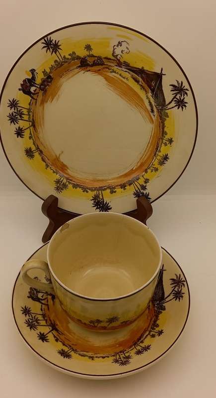 Rare Antique A.J Wilkinson Homeland Series Africa Royal Staffordshire Trio (Cup Chipped and Cracked)