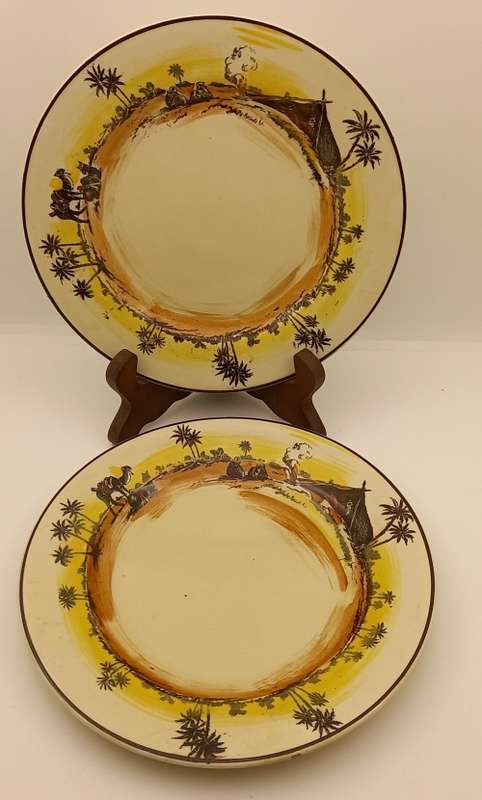 Rare Antique A.J Wilkinson Homeland Series Africa Royal Staffordshire 2 Side plates