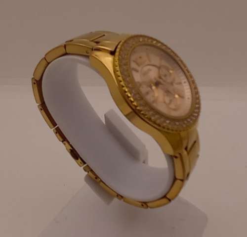 Fossil 5ATM ES3590 Stella Rose Dial Gold-tone Stainless Steel Ladies Quarts Watch- Working