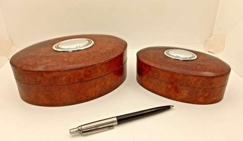 2 X Florence Trinket Boxes with .925 Sterling Silver Plates -Genuine Calf Leather