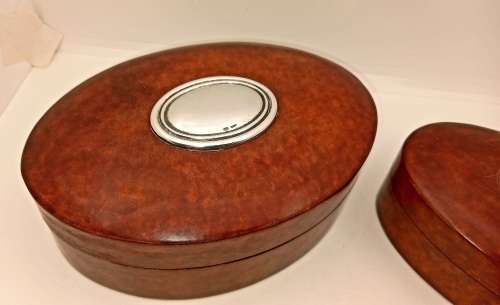 2 X Florence Trinket Boxes with .925 Sterling Silver Plates -Genuine Calf Leather