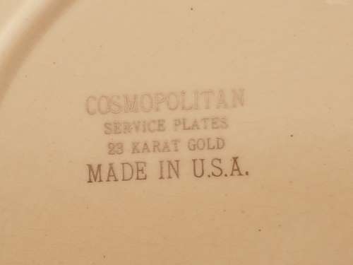 large 270mm Vintage COSMOPOLITAN Service Plate 23 Karat Gold - Made in the U.S.A