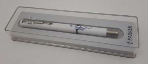 White Parker Rollerball in Case with extra refill - Branded Denel