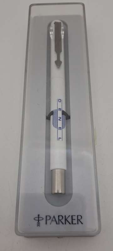 White Parker Rollerball in Case with extra refill - Branded Denel