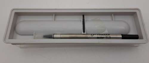 White Parker Rollerball in Case with extra refill - Branded Denel