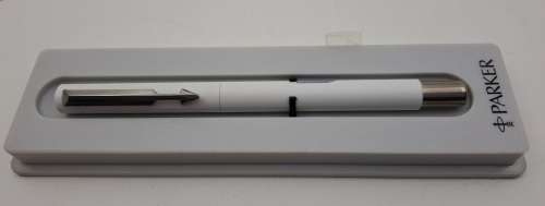 White Parker Rollerball in Case with extra refill - Branded Denel