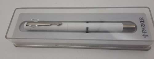 White Parker Rollerball in Case with extra refill - Branded Denel