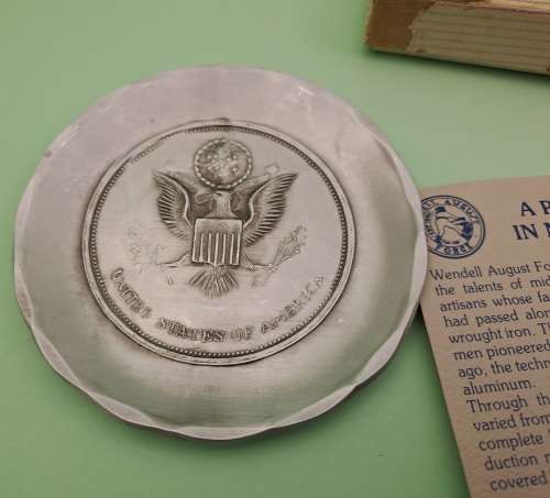 One of a Kind Hand Forged Pewter Plate by Wendel August Forge - U.S.A Emblem