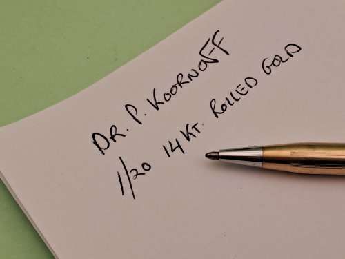 Engraved DR. P. KOORNHOFF 1976 Cross 1/20 14kt Gold Plated Pen with Coke Emblem Springs Stag