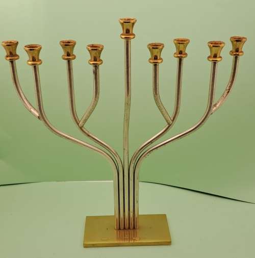 Vintage Korem 24kt Gold and Silver Plated Menorah Jerusalem 265mm tall x 240mm x 50mm